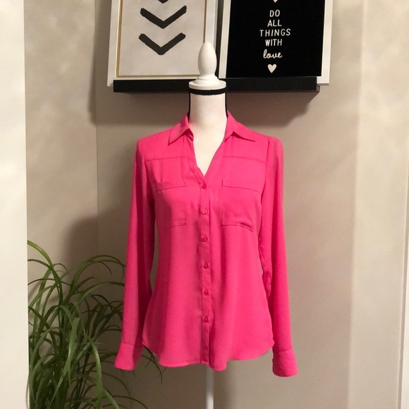 Express Pink Portofino Adjustable Sleeve Blouse - Picture 1 of 7